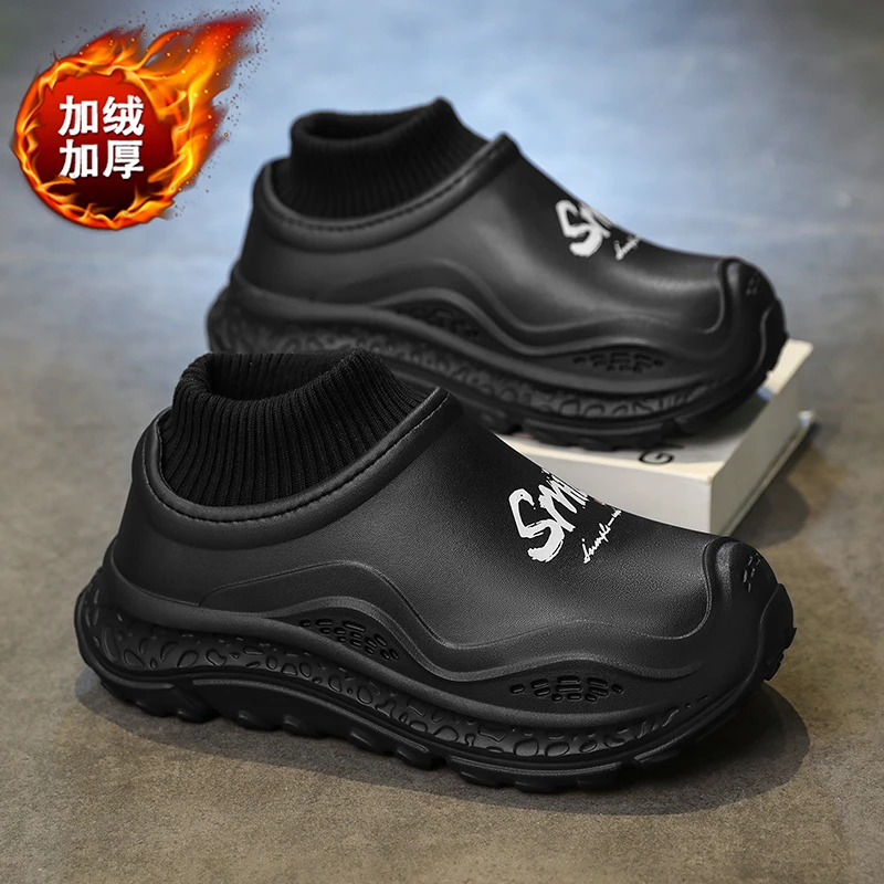 棉拖鞋男冬季加绒加厚保暖居家室内棉鞋外穿防水耐磨情侣包头拖鞋