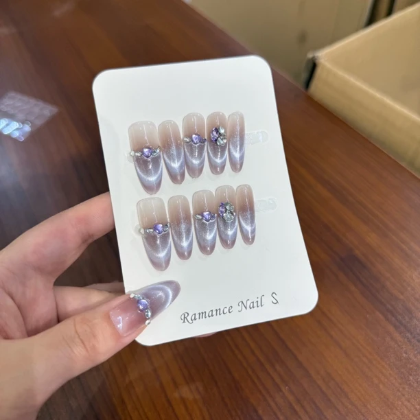 新款3.0嫣然纯手工穿戴法式猫眼美甲可拆卸爆闪显白气质高级