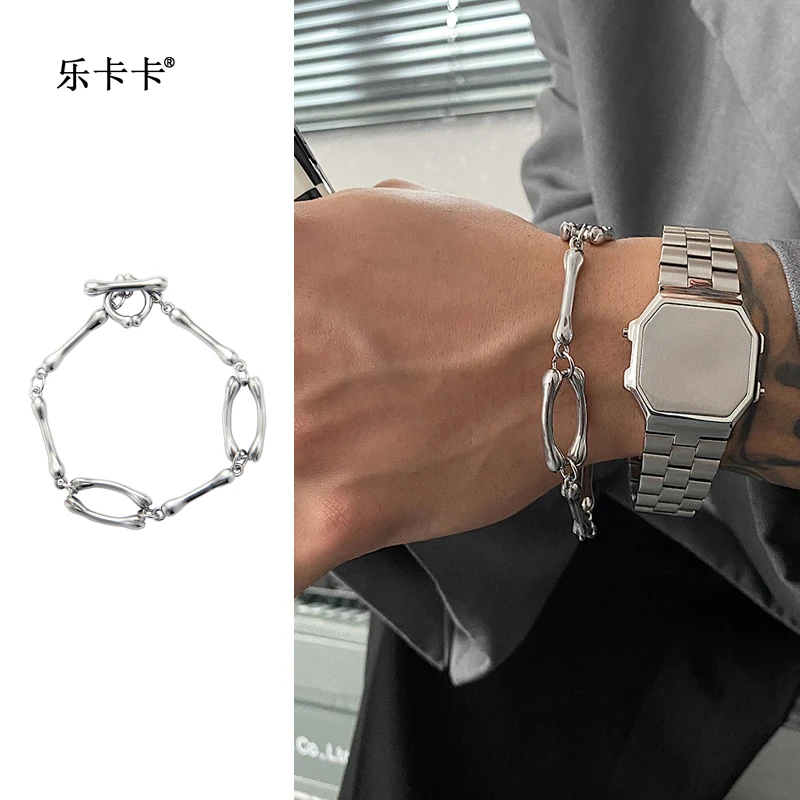 钛钢手链 嘻哈百搭配饰简约个性男女新款骨头骨骼男潮ins小众拼接