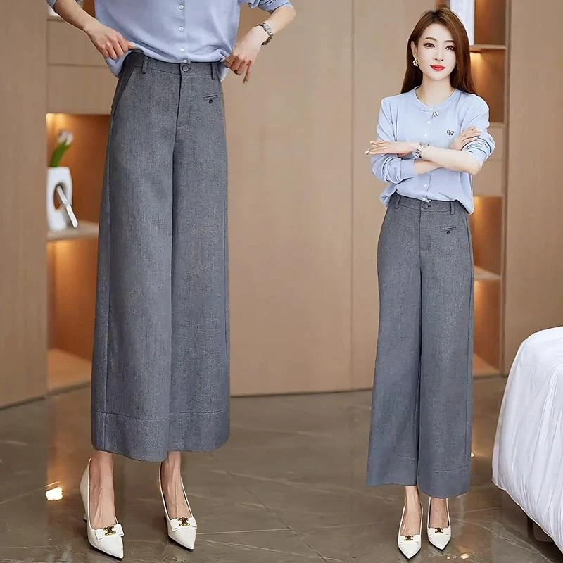 高级灰九分阔腿裤女士2025春夏季新款高腰宽松西装裤休闲直筒裤子