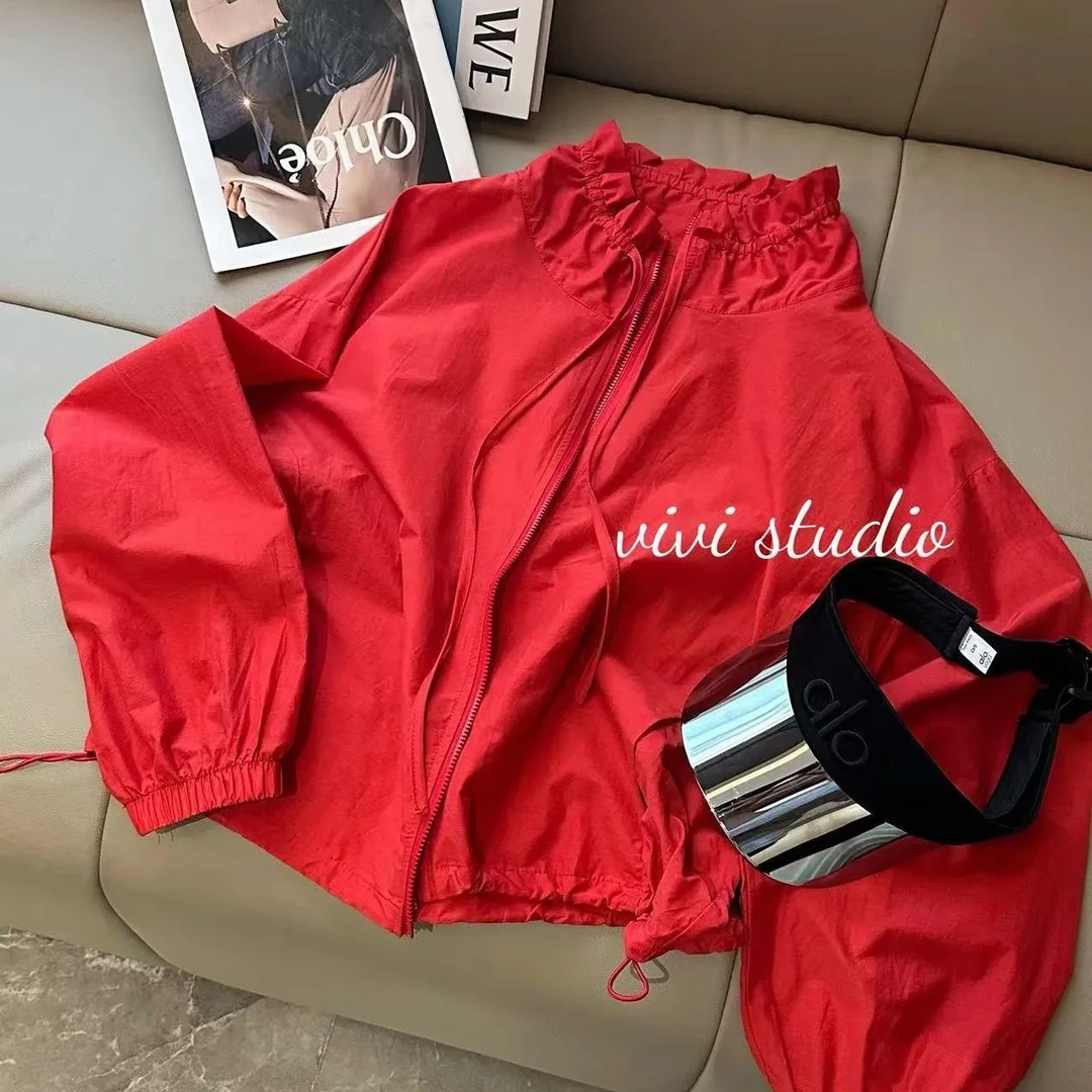 红色立领防晒外套夏季新款轻薄透气百搭宽松小个子防晒衣女外穿