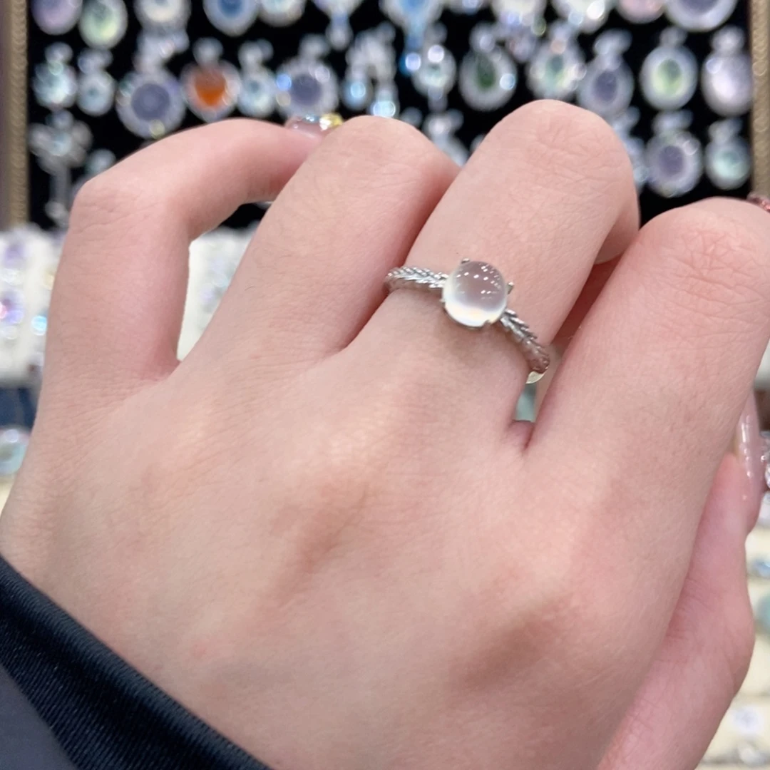 蛇纹石玉银S925镶嵌戒指