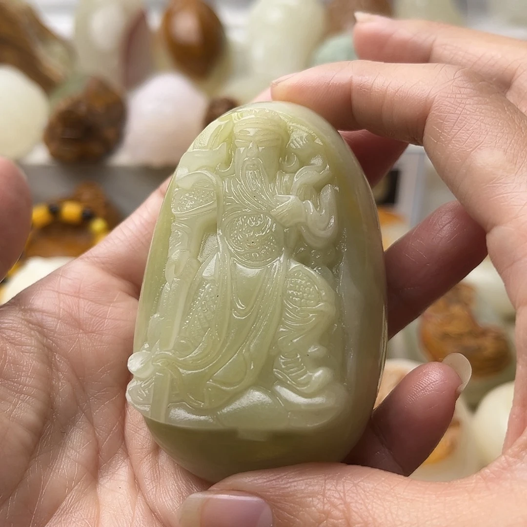 石材方解石手把摆件不退换关公