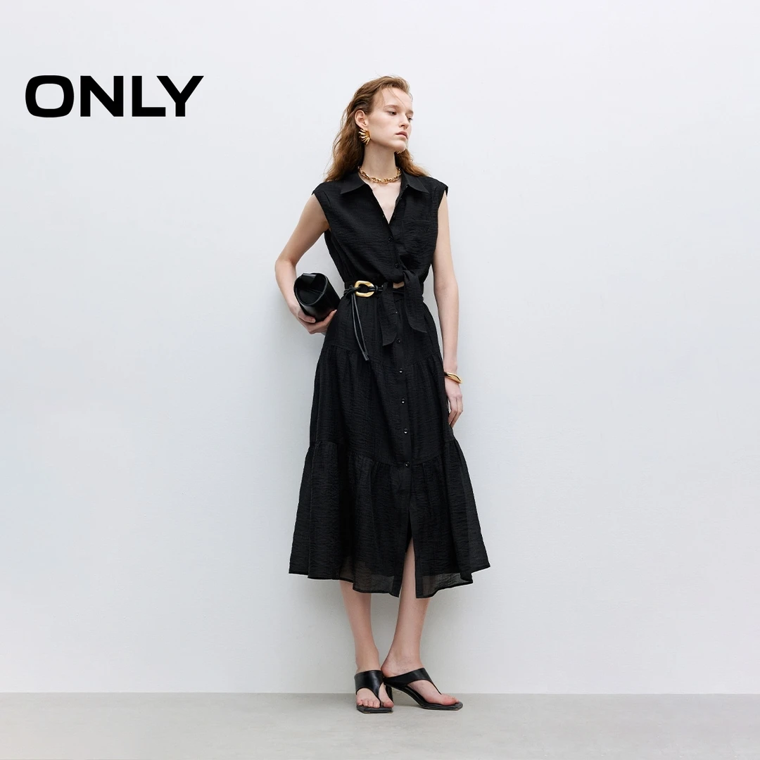 ONLY夏季气质休闲中长裙无袖衬衫连衣裙女老钱风松弛感|125107046