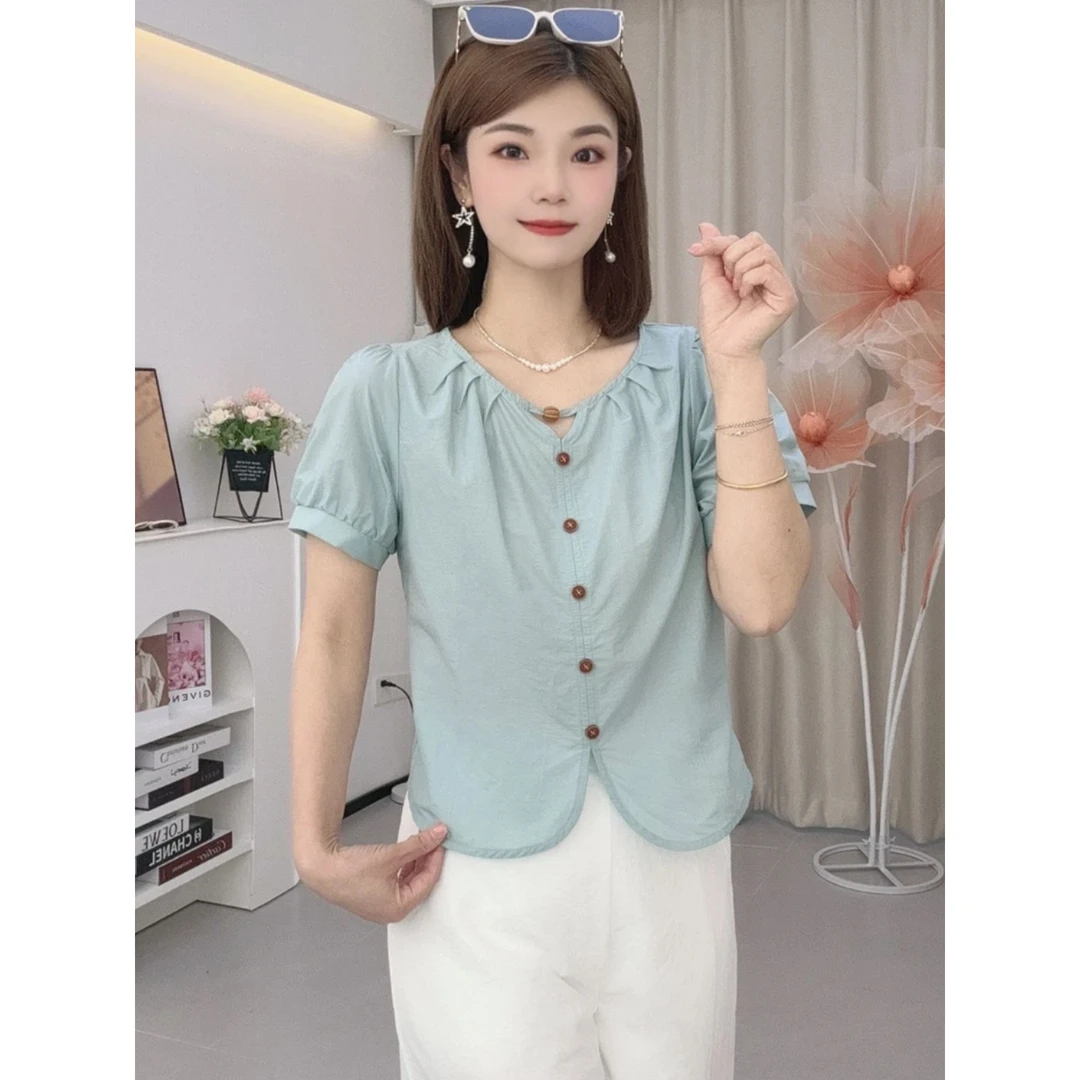 时尚薄款短袖衬衫女2025夏季新款洋气显瘦宽松百搭减龄甜美上衣潮
