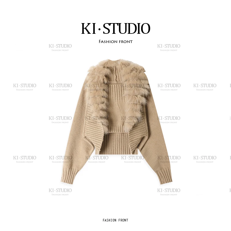 纯欲辣妹穿搭女秋冬性感收腰无袖毛毛拼接针织外套KI-12T00139