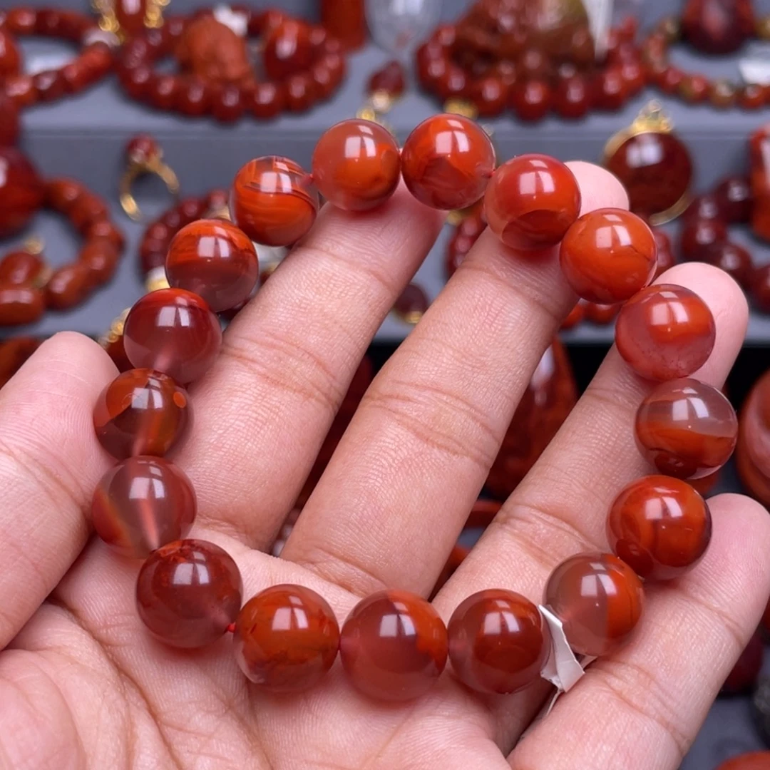 南红玛瑙未镶嵌珠宝奇石单圈12mm