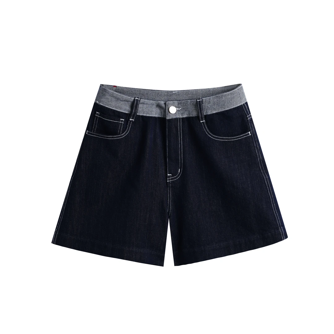 【雅Y订单】时尚撞色a摆高腰牛仔短裤0067