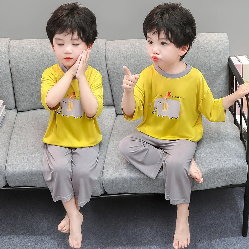 男童睡衣莫代尔夏季薄款儿童套装2025新款男宝宝空调服夏天家居服