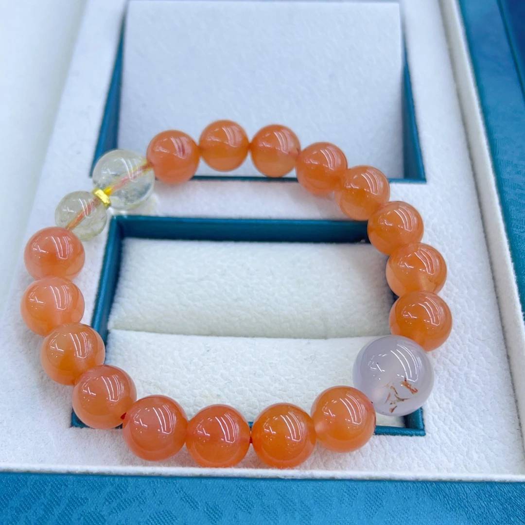 东娟珠宝HX26-04611南红冰飘发晶手串10-13mm