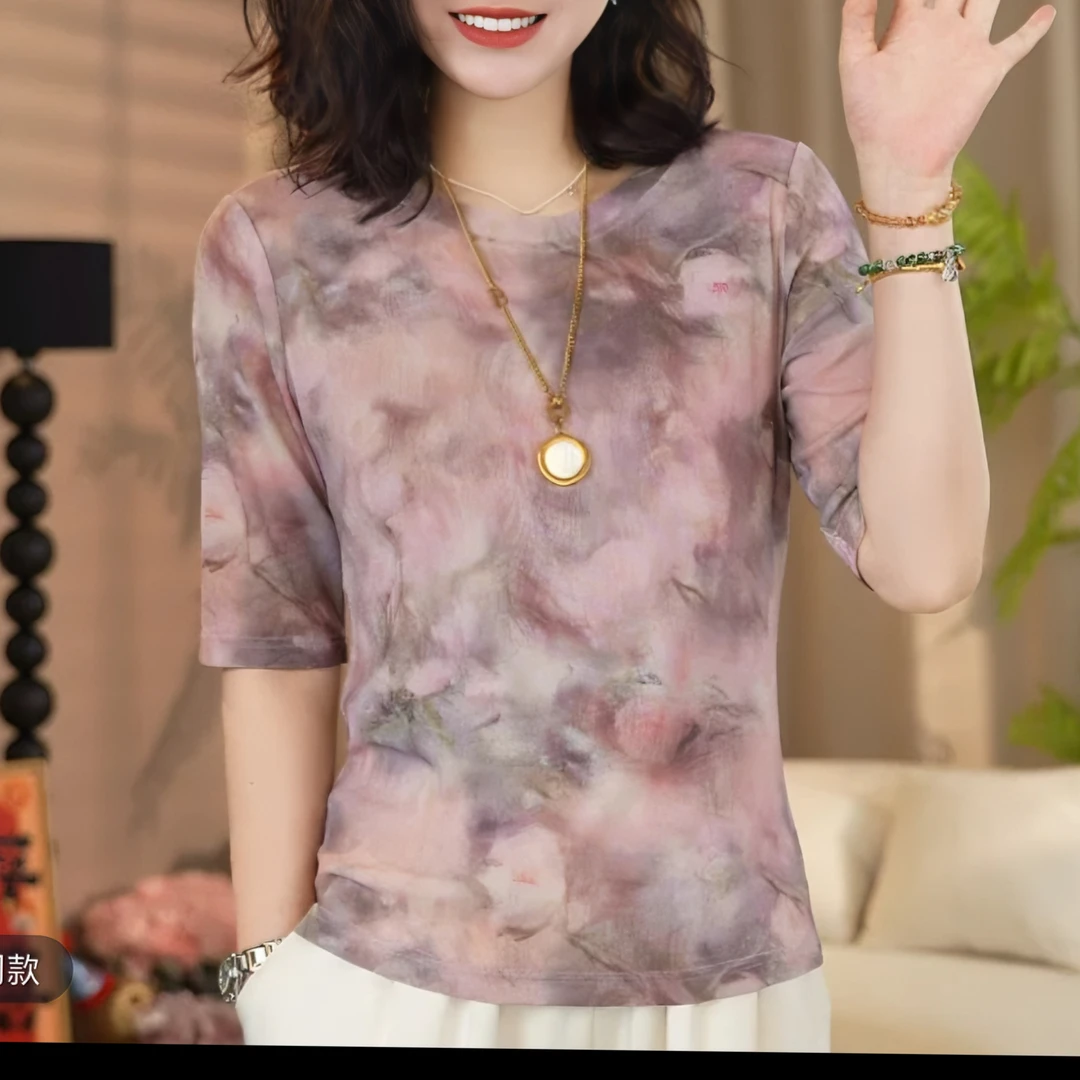 干枯玫瑰夏季新款高级感气质显瘦百搭薄款圆领T恤女士时尚上衣潮