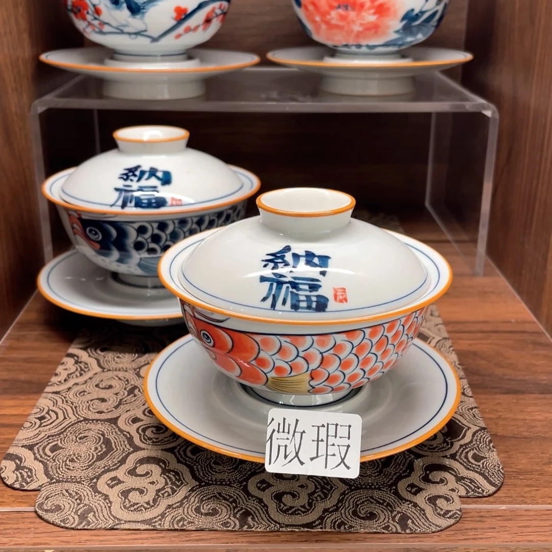釉下手绘茶具微瑕