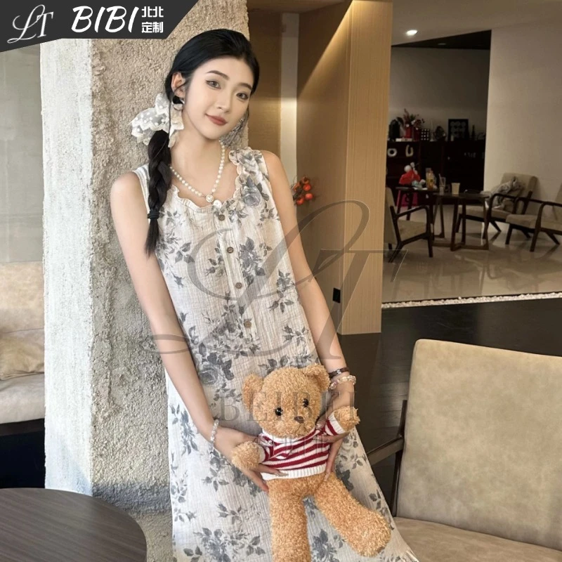 夏季睡裙女士纯棉中国风印花宽松家居服可外穿连衣裙673