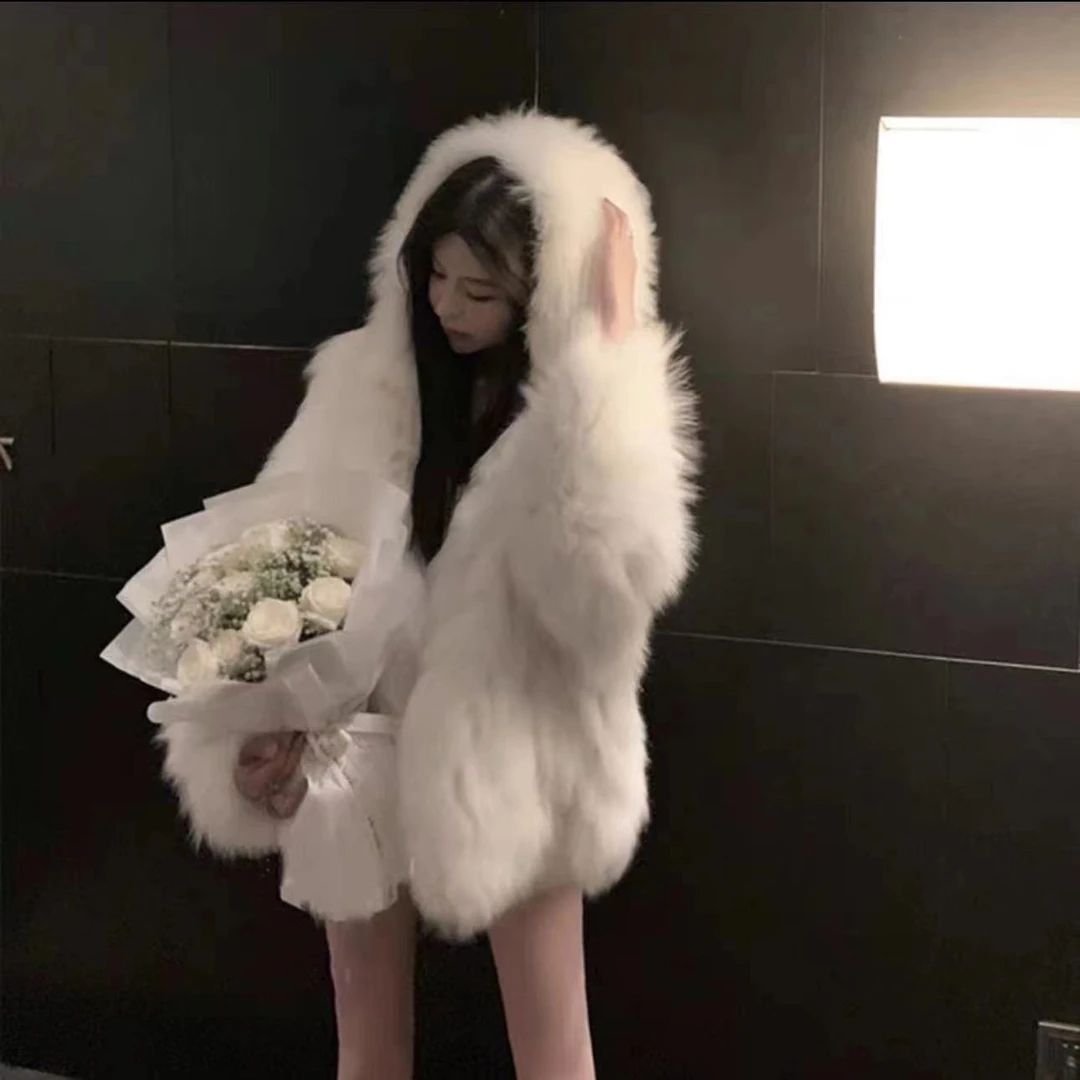 【娜姐】2024秋冬连帽仿皮草大白百搭保暖冬季气质