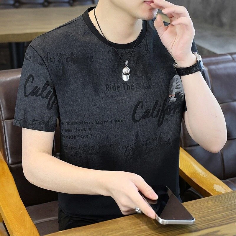 【高品质 冰棉T恤】夏季圆领简约休闲潮流时尚印花短袖舒适7129 A