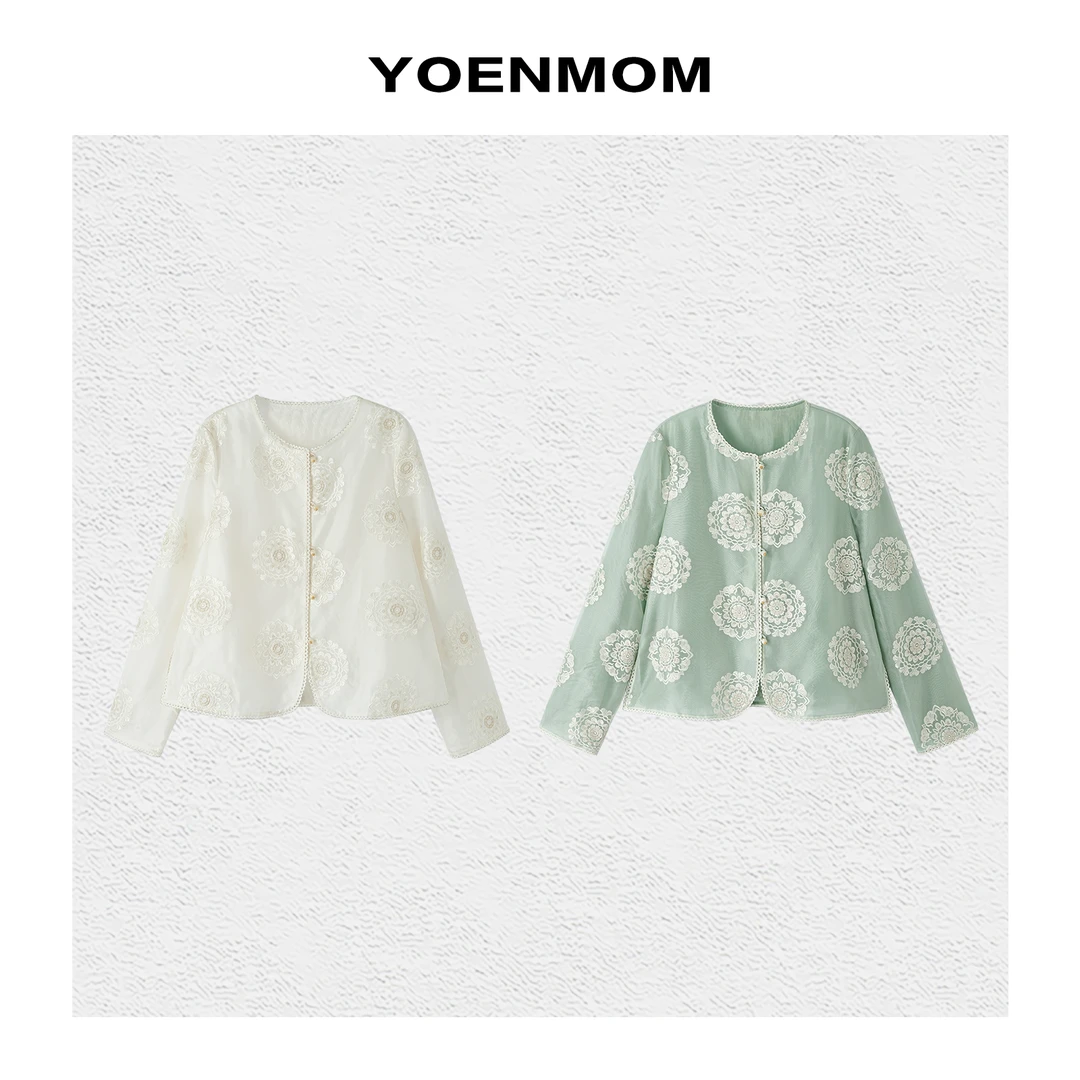 YOENMOM·锦簇团花·春季新品 100桑蚕丝欧根纱重工刺绣轻国风开衫