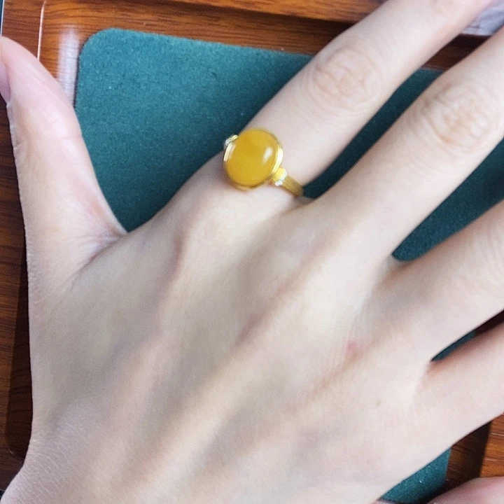 银S925镶嵌蜜蜡戒指戒指