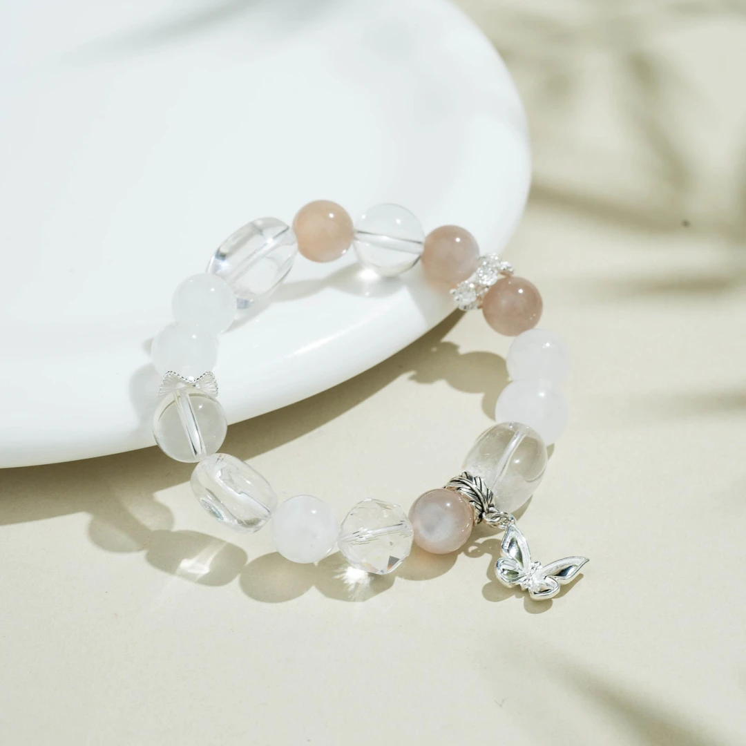 【春雪湖】春湖融雪，银月映蝶 雪花幽灵白水晶小众设计原创手串