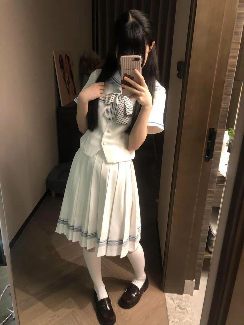 lulu小栀收腰JK制服水手服夏季日系套装白色学院风短袖夏服套装女