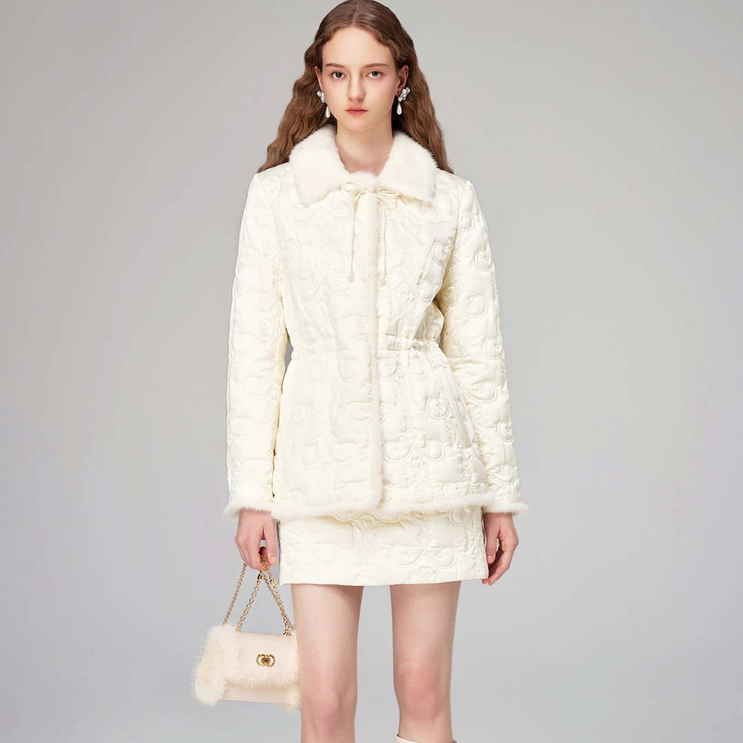 COCOON/可可尼新中式国风毛领棉服24409BF143009014