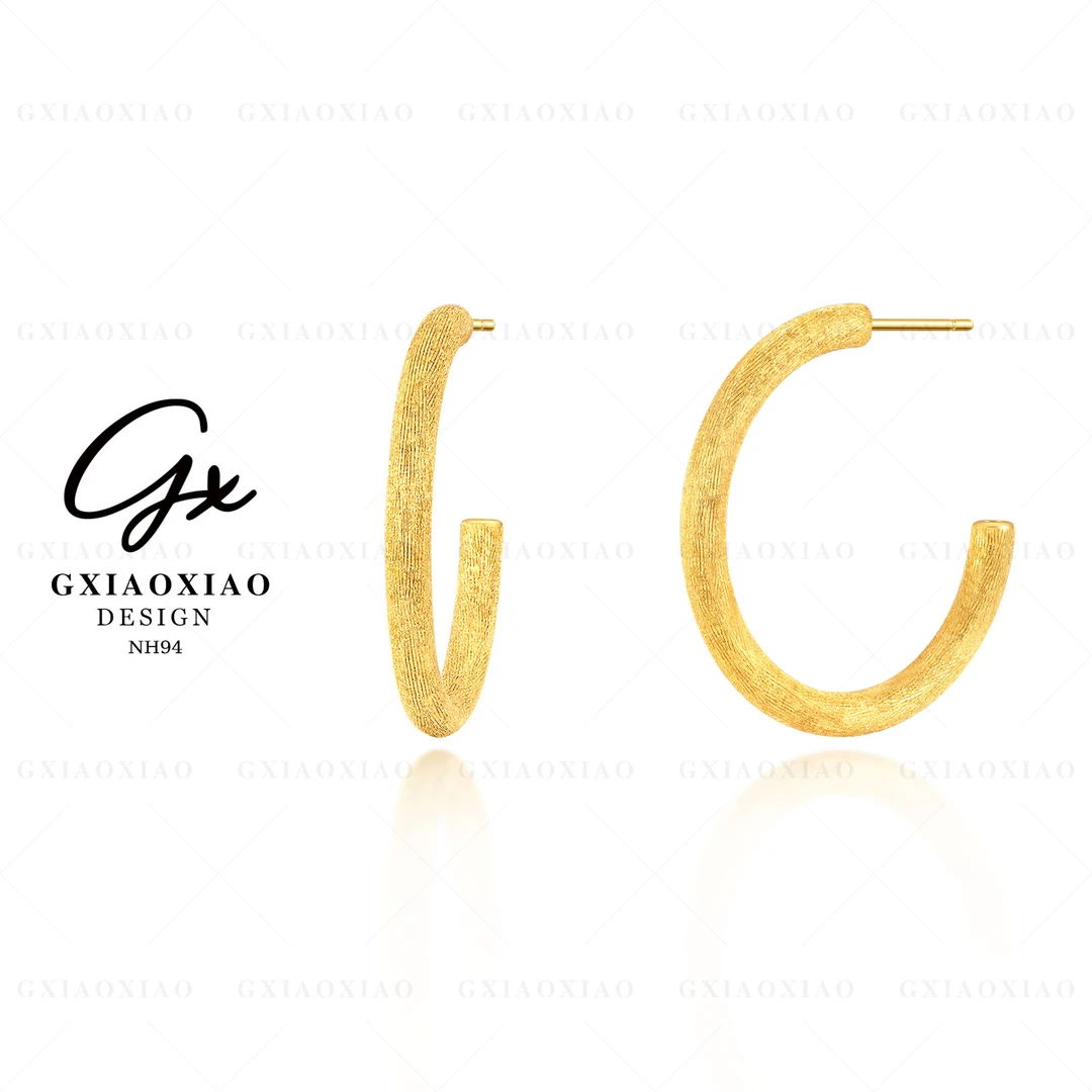 G XIAOXIAO 镀K金 轻奢气质高级感拉丝C圈耳环 NH94