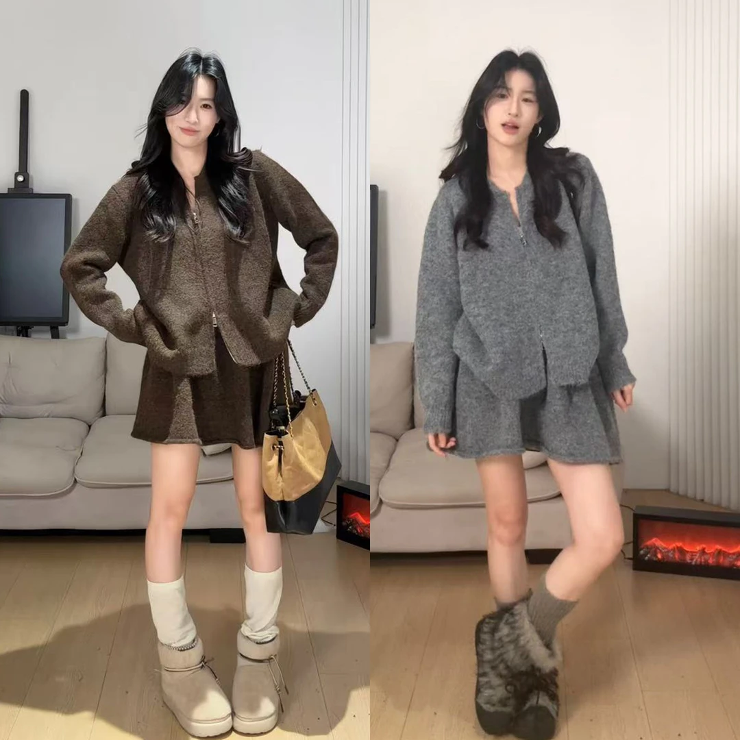 秋冬季2025新款韩系一整套深冬穿搭小个子香风针织毛衣连衣裙子女