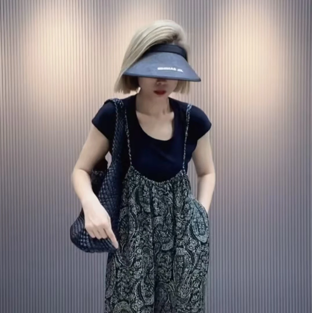 吊带显瘦花裤+黑色半袖套装两件套5316#