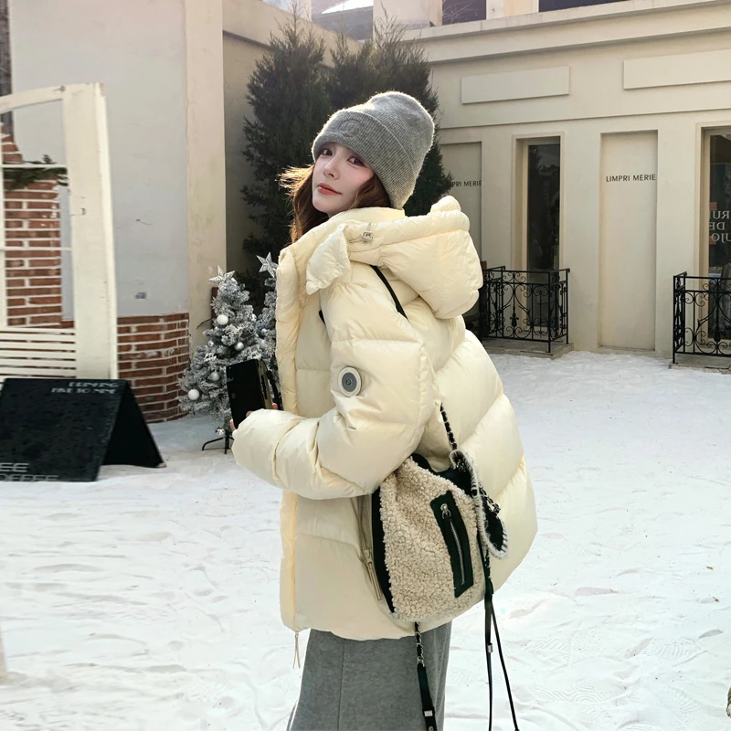 冬季氛围感白鹅绒羽绒服2025新款韩版ins风加厚小个子连帽面包服
