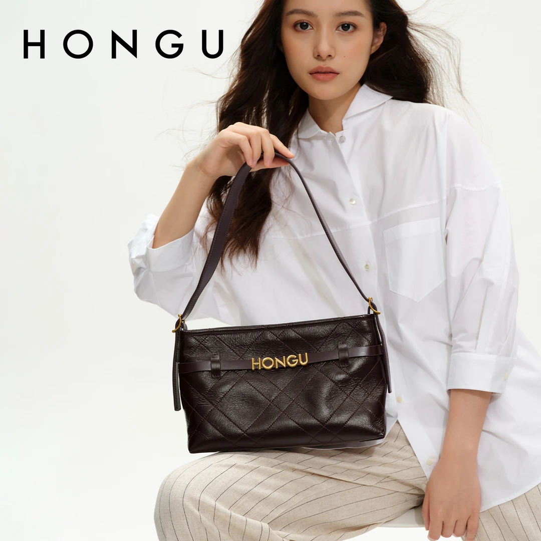 HONGU/红谷女包2025新款真皮经典菱格腋下包单肩斜挎包时尚通勤