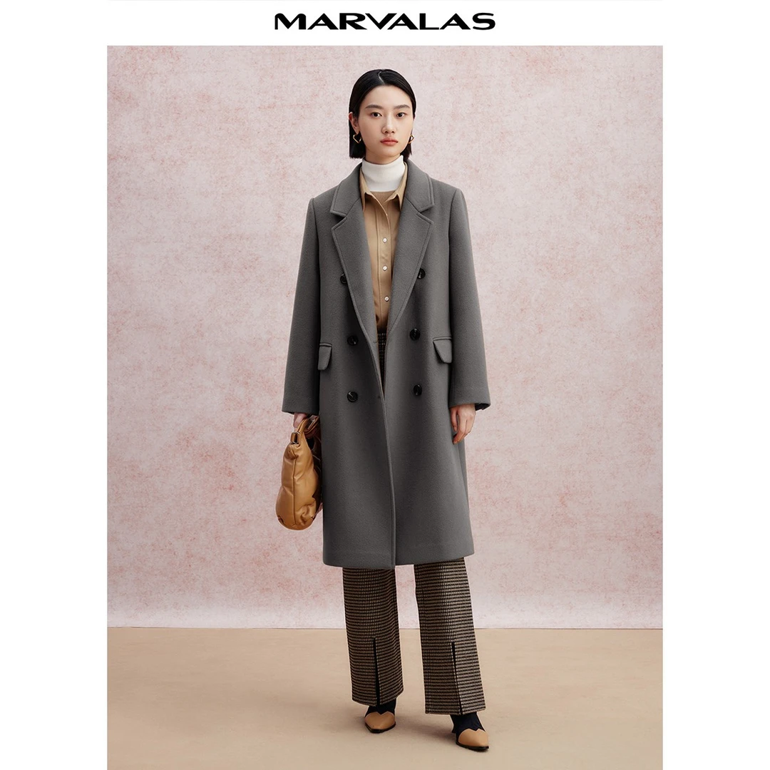 曼德诗100%羊毛大衣冬新款中长时尚过膝外套M426305281