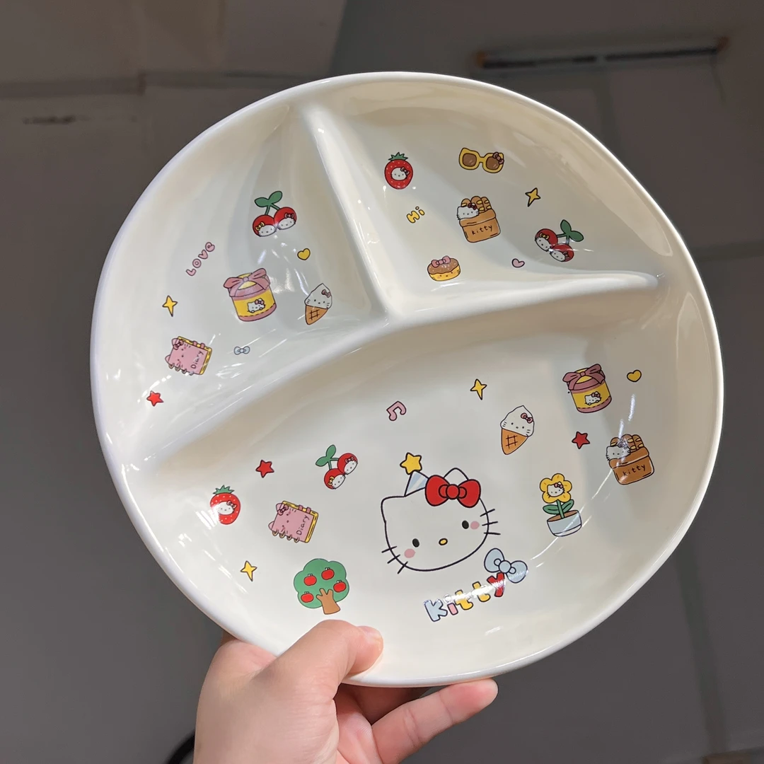 【嘟嘟Good】出口高货 KT小猫 9英寸分餐盘 减脂餐盘 三格餐盘