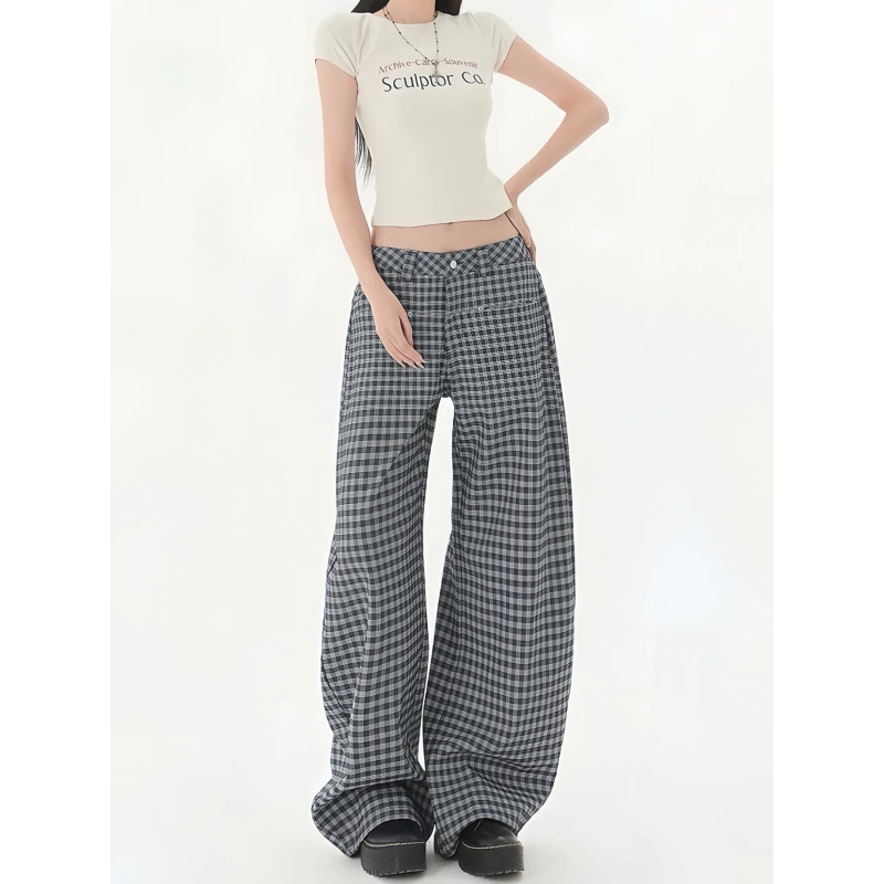 SNBO叁豹·美式黑白格子弯刀休闲裤男女秋冬新款宽松休闲拖地裤子