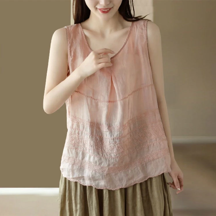 【现货+运费险】棉麻重工绣花无袖背心宽松薄款打底吊带上衣V355