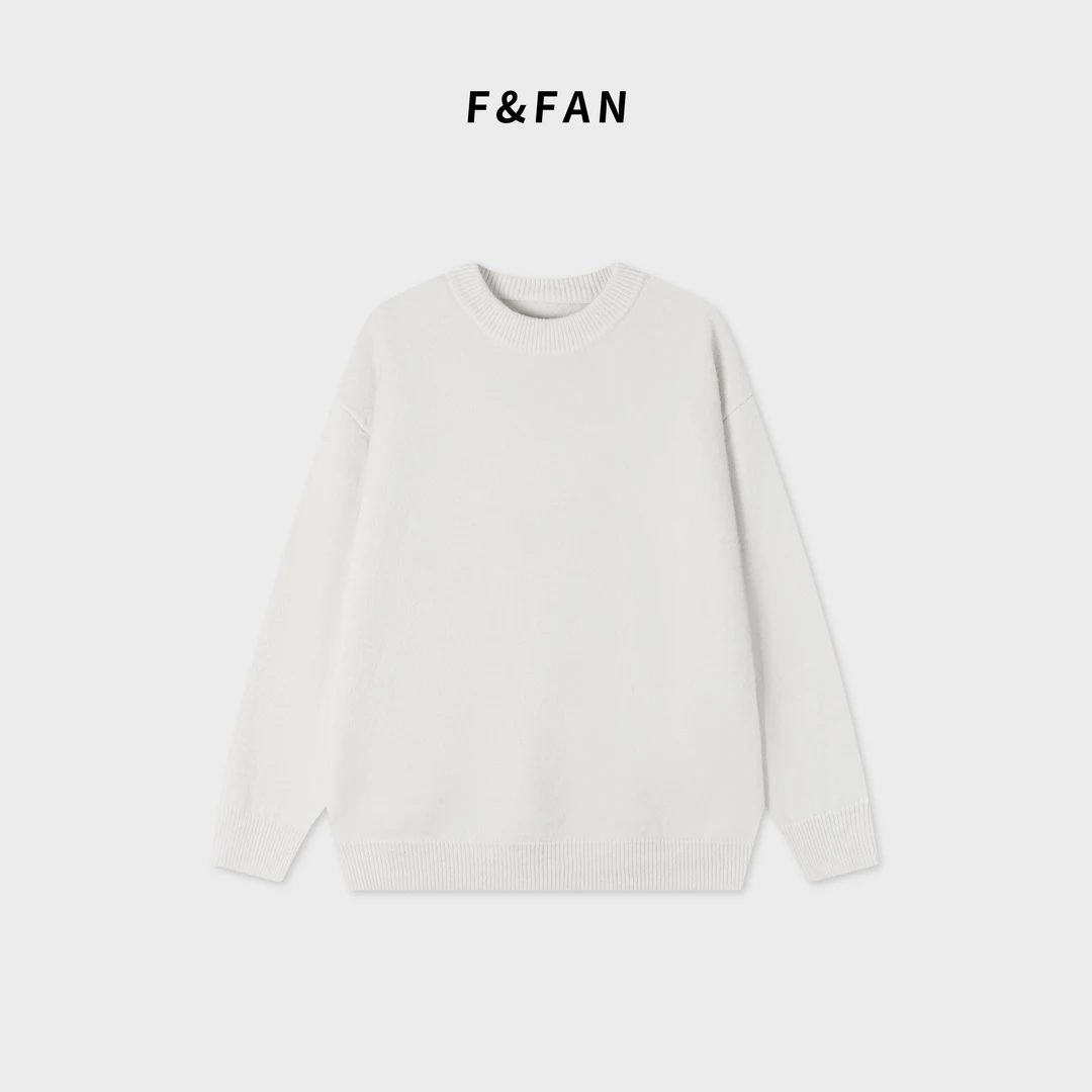 FAND【多巴胺】冬款情侣装加厚保暖纯白色宽松休闲长袖圆领毛衣针织