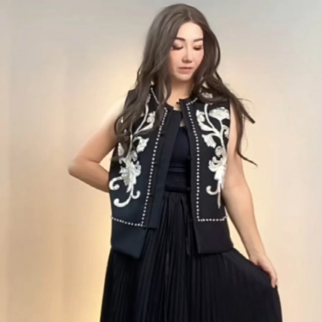 【沉香】新中式钉珠提花女2025春季新品时尚立领气质轻马甲XY0058