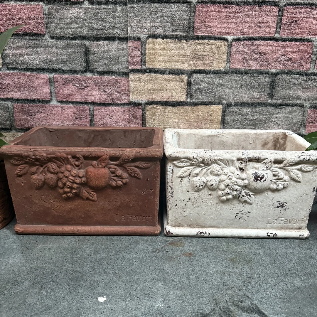 手工红陶花盆立体水果浮雕庭院花园长方形别墅欧式粗陶陶土盆