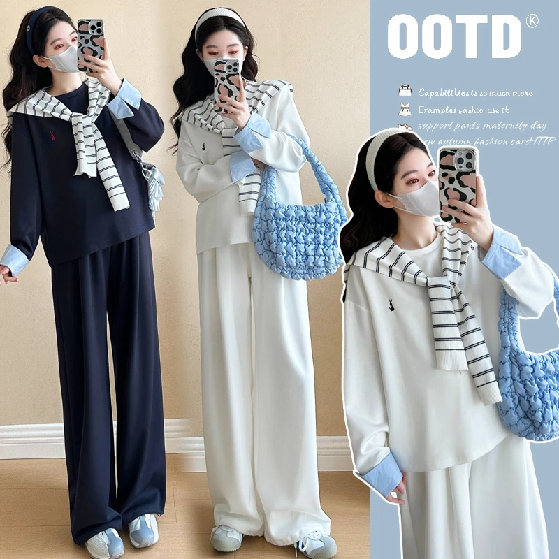 孕妇秋款套装新品大码休闲卫衣披肩三件套春秋产检衣服慵懒风套装