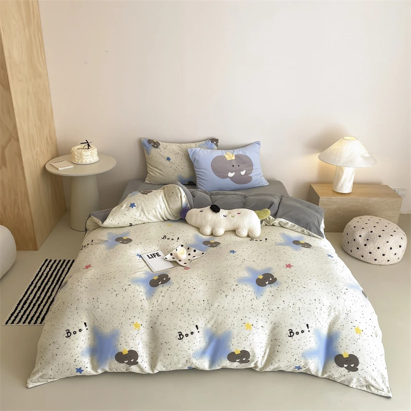 【哇噻猫】小清新牛奶绒樱花绒印花四件套