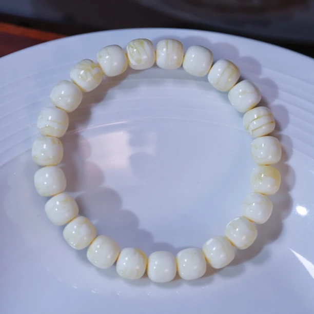 【同料10mm】俄料无优化一块料切瓷白浓蜡虎皮精工蜜蜡文玩老型手串