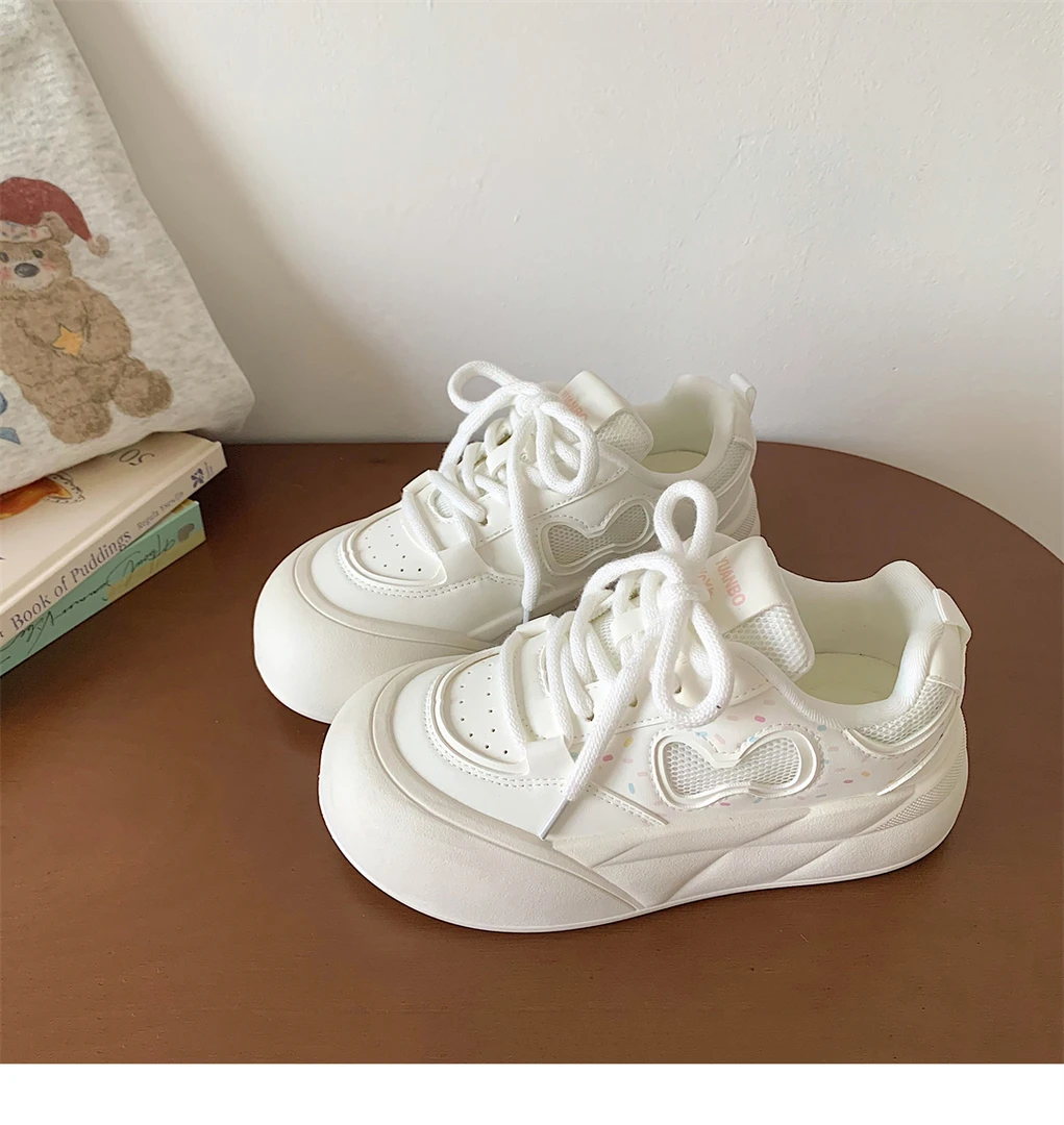 ins韩系厚底面包鞋女2025秋季新款网面透气小白鞋休闲板鞋