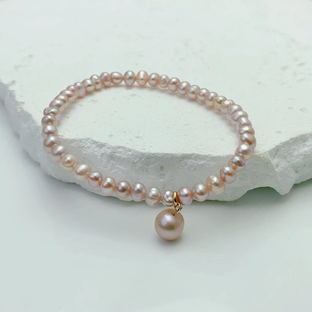 【紫菱】4-5mm淡水无核珍珠手链气质百搭轻奢简约粉紫色DSL00674