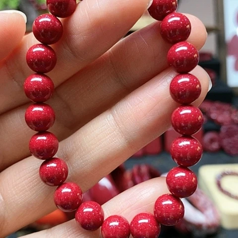 天然辰砂红晶砂卡8手链