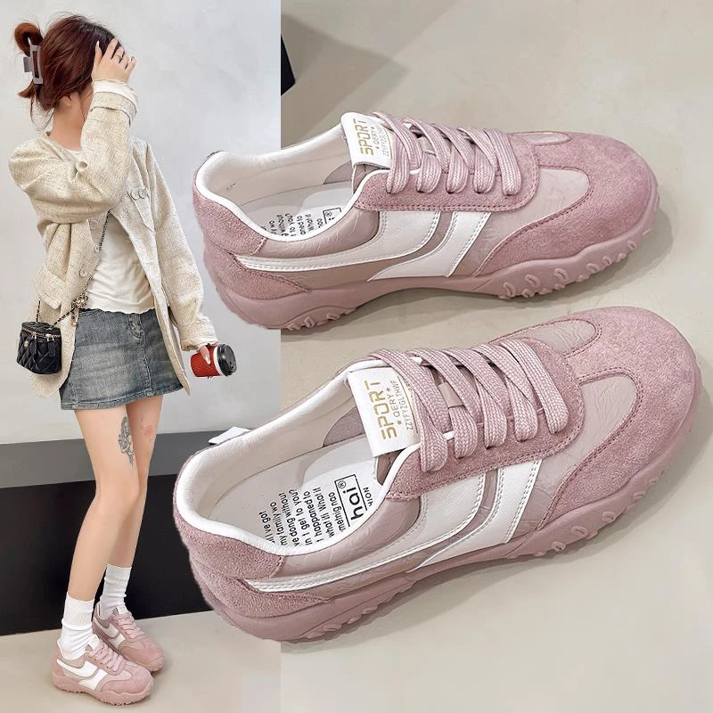 俞兆林超软底舒适鞋女2025夏季新款厚底百搭粉紫色运动德训鞋女