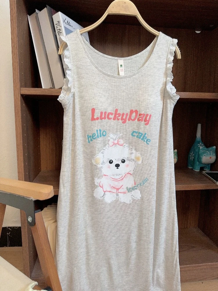 夏季睡裙女小狗睡衣女带胸垫莫代尔家居服休闲可爱居家服