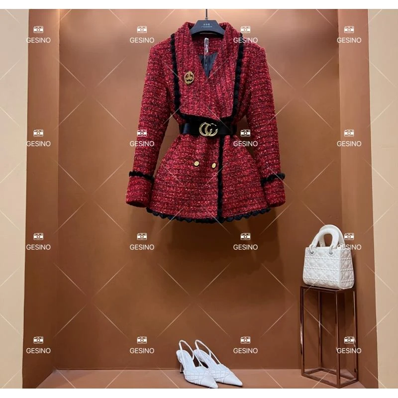 【丽】秋冬气质小香风时尚设计师中长款外套 QD-2025550