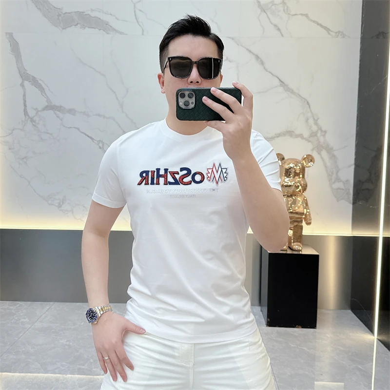 冰希二店.轻奢高端男士圆领T恤帅气个性印花字母短袖2025夏季新款