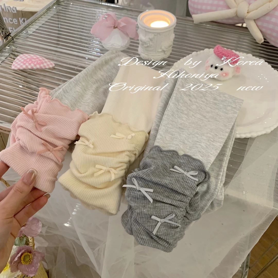 【糖果堆堆裤】六Hihoniya~2025春季宝宝木耳蝴蝶结韩版堆堆打底裤