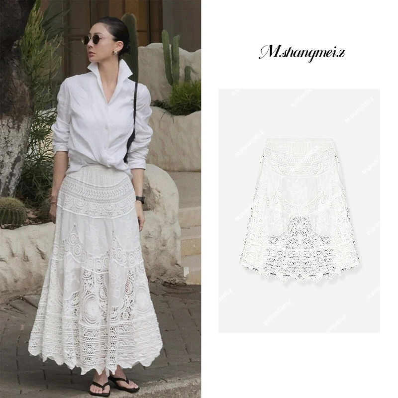 M.SHANGMEI.Z/沐熙【舞动蕾丝】美大哥钩花镂空蕾丝半身裙X042313