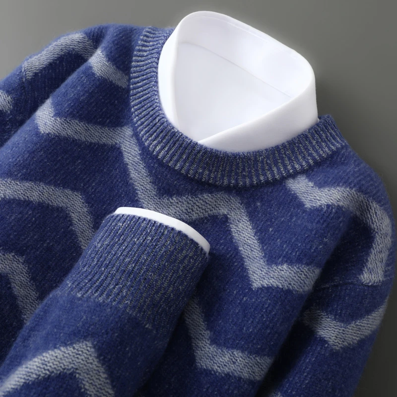 男士加厚纯羊毛衫2025秋冬新款宽松拼色毛衣休闲商务针织打底