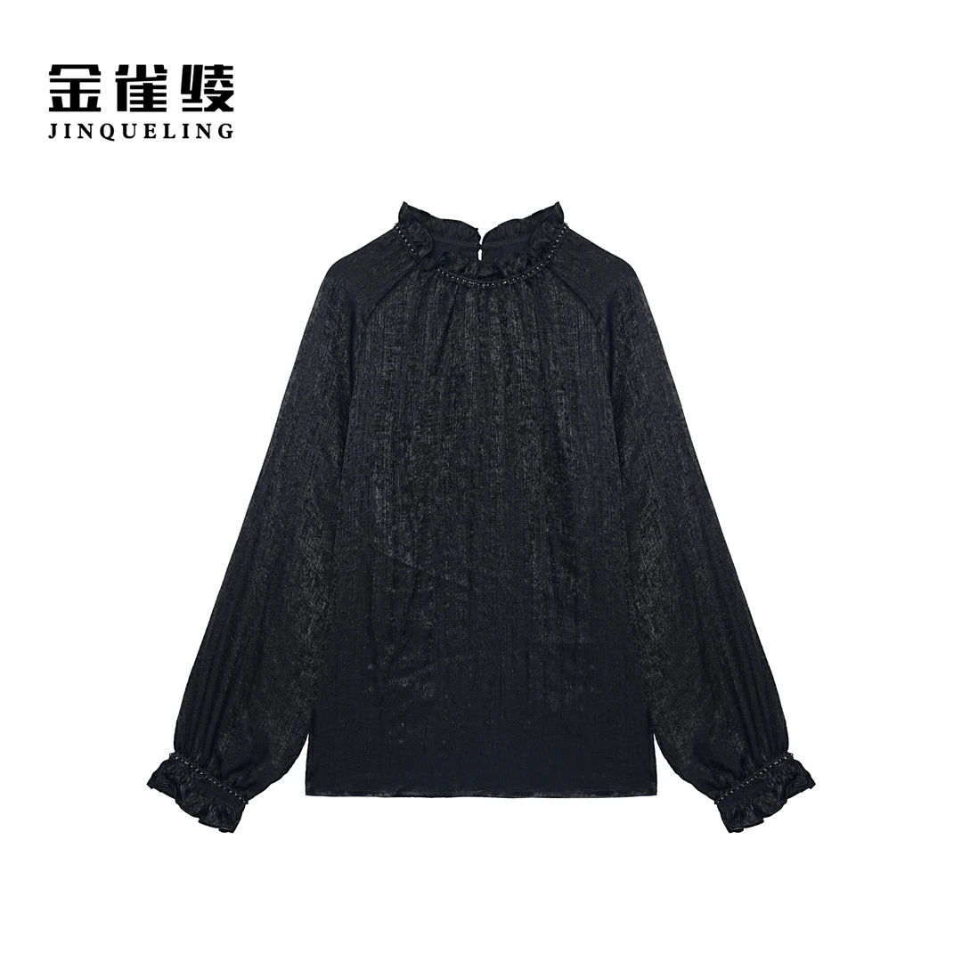 金雀绫【 派对女郎】法式设计工艺木耳领加宽加大衬衫SZA3SH602